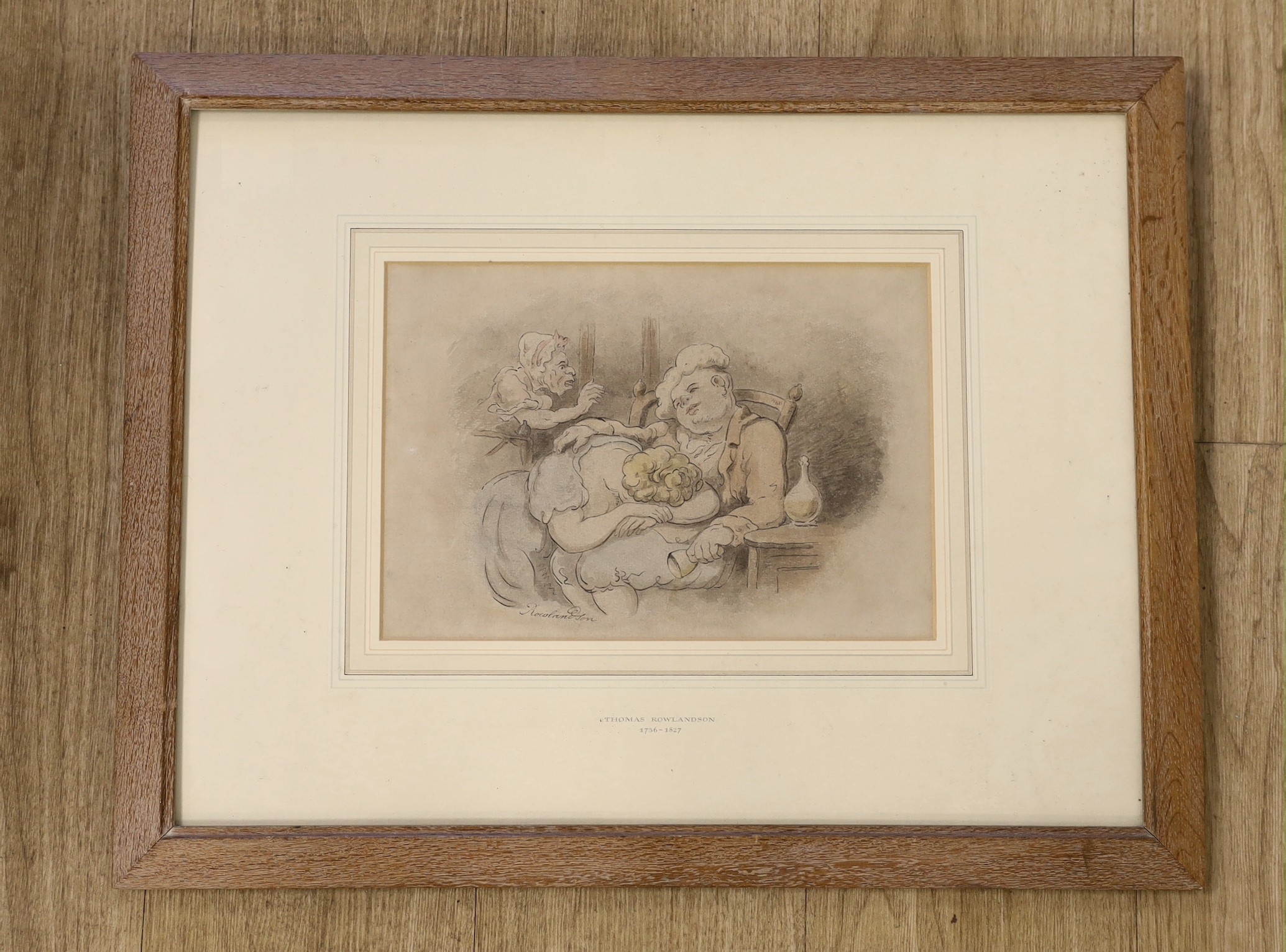 Thomas Rowlandson (1756-1827), ink and watercolour, 'The Drunkard', signed with Bootle Art Gallery Exhibition label verso, 20 x 30cm